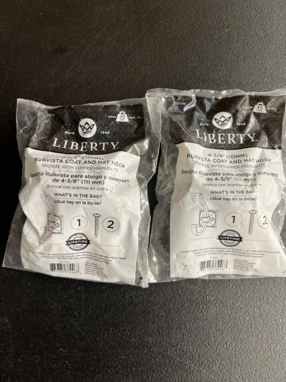 4-3/8 Liberty Ruavista Coat And Hat Hook Bronze Rubbed Copper Highlights